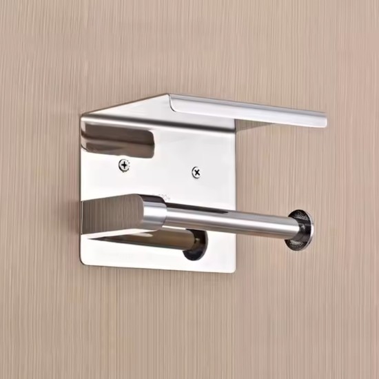 Bathroom Accessories Home Goods Stainless Steel Mirror Polishing Toilet Paper Holder with Phone Stand