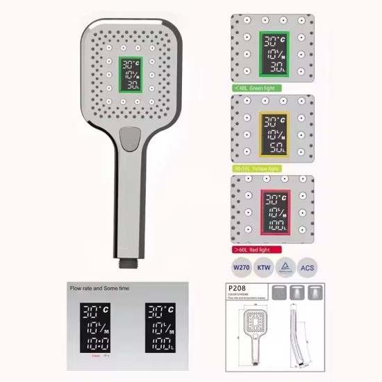 Luxury Digital Display Led Shower Head Led Temperature Display Shower Head Bathroom 3 Function Big Square Shower Head