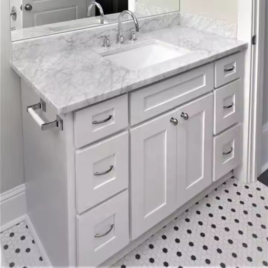 Vietnam RTA Modern White Solid Wood Bathroom Vanity Double Sink