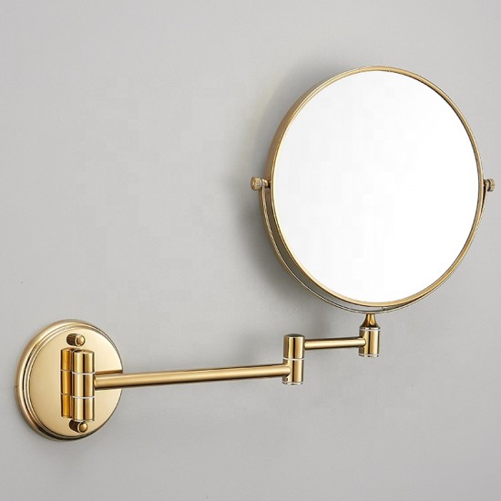 Gold Bathroom Mirror Wall Mounted Folding Round Makeup Vanity With Mirror