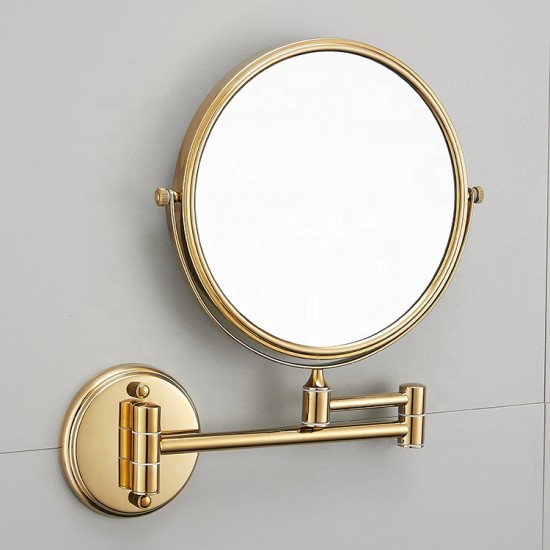 Gold Bathroom Mirror Wall Mounted Folding Round Makeup Vanity With Mirror