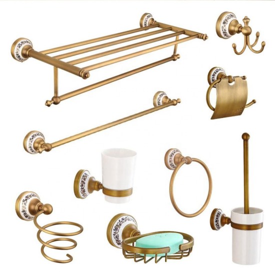 Factory Direct Hot Sale Luxury Brass Bathroom Accessories Bronze Hardware Sets Ceramic Base