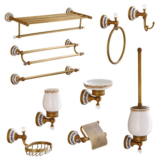 High Quality Bronze Copper Crystal Toilet Accessories Classic Bathroom Hardware Set For Hotel