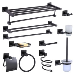 Cheap Bathroom Accessories Set Wall Mounted Black Towel Bar Towel Rack Aluminum Bathroom Organizer