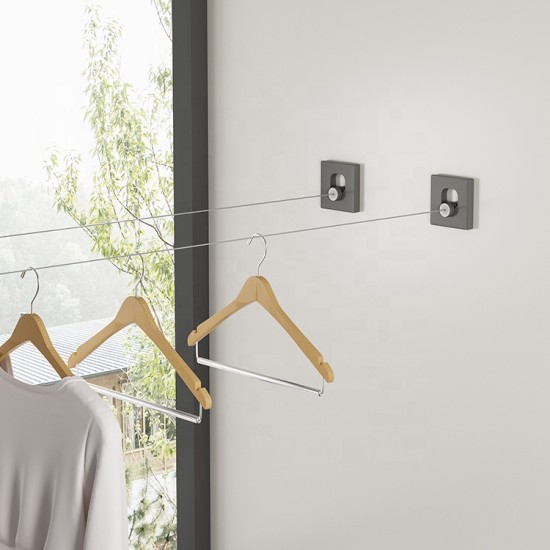 Wall Hanging Square ABS Travel Retractable Clothes Line Outdoor Stainless Steel Rope Drying Hanger