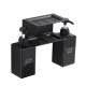 Black Plastic Manual Liquid Hand Soap Dispenser Double Head with Aluminum Soap Dish Bathroom Shelf