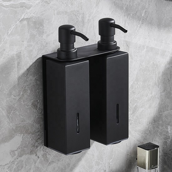 2 in 1 Stainless Steel Double Soap Dispenser Wall-Mount Shower Bath For Hotel