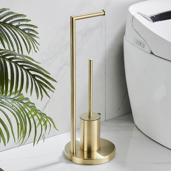 Brushed Gold Toilet Roll Paper Holder Bathroom Metal Paper Holder With Toilet Brush